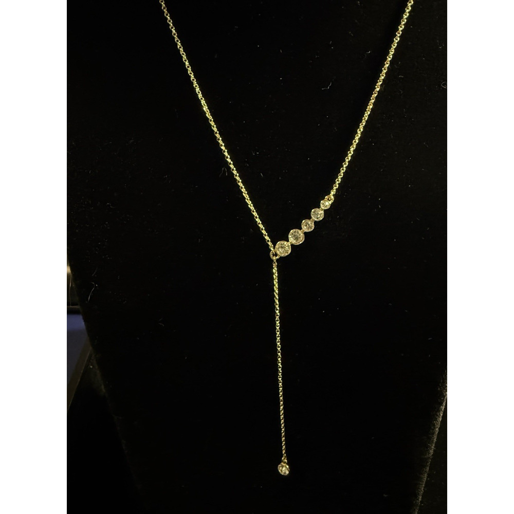 Ann Taylor LOFT Gold Tone Lariat Necklace Crystal Rhinestones 16–18 Inch - Picture 5 of 10